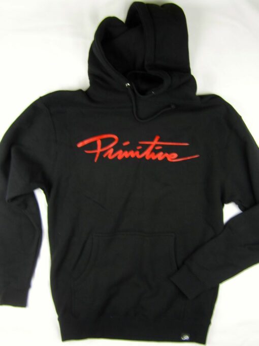 black hoodie red text