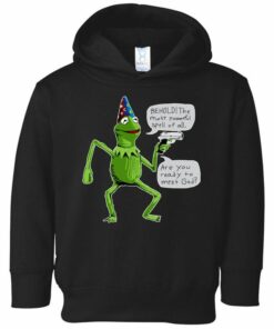 kermit in a black hoodie