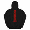 black hoodie with red writing